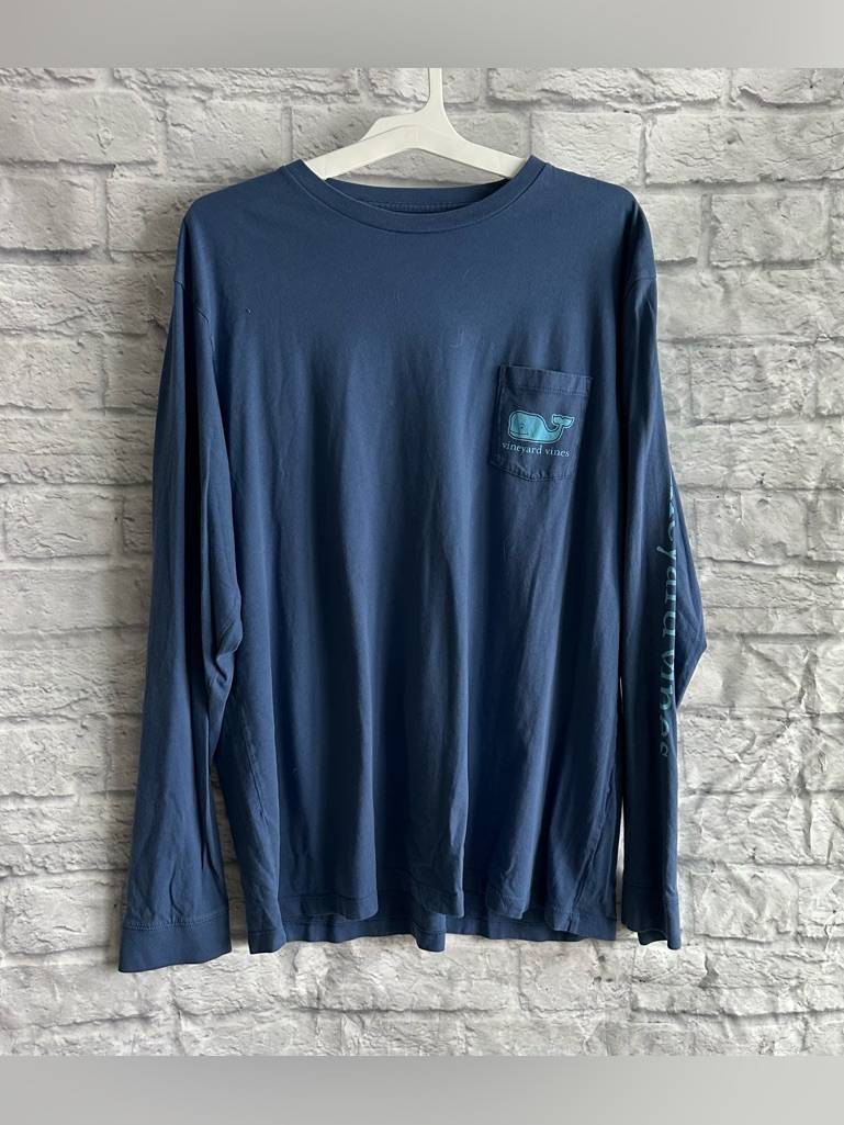 Preowned Vineyard Vines Blue Sea Turtle Long Sleeve Mens Tshirt Xl